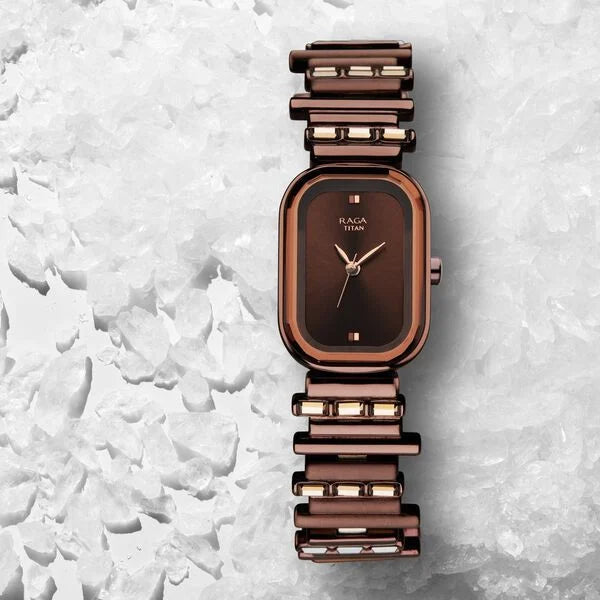 TITAN Love All Brown Dial Brown Brass Strap Watch - 95154QM01