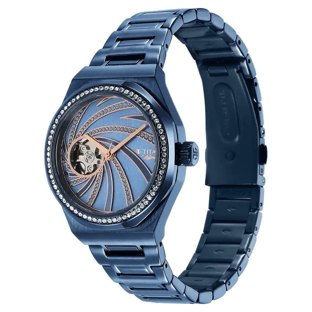 Titan Unending Beauty Automatic Blue Dial Stainless Steel Strap Watch 95177QM01 - KRISHNA WATCH COMPANY