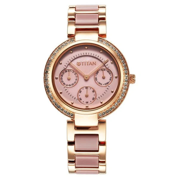 Titan Acetate Mother Of Pearl Quartz Multifunction Strap watch for Women - 95187KD02 - KRISHNA WATCH COMPANY