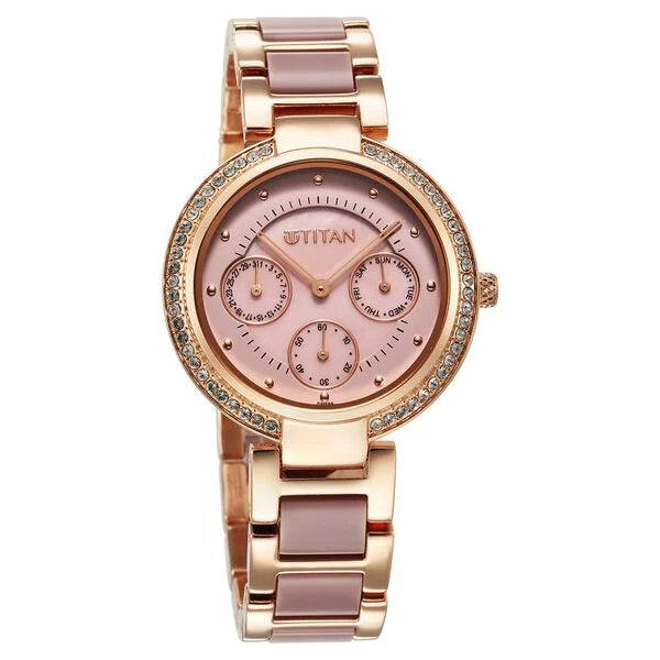 Titan Acetate Mother Of Pearl Quartz Multifunction Strap watch for Women - 95187KD02 - KRISHNA WATCH COMPANY