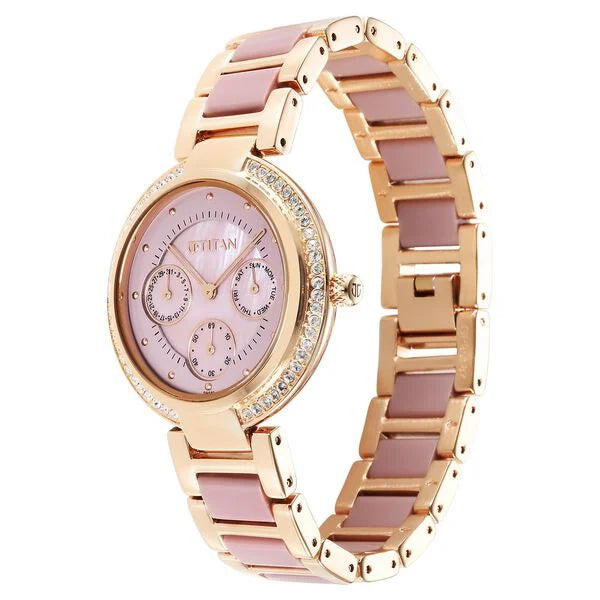 Titan Acetate Mother Of Pearl Quartz Multifunction Strap watch for Women - 95187KD02 - KRISHNA WATCH COMPANY