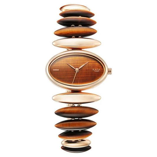 Titan Raga New You Quartz Analog Tiger Eye stone Strap Watch for Women 95191wm01