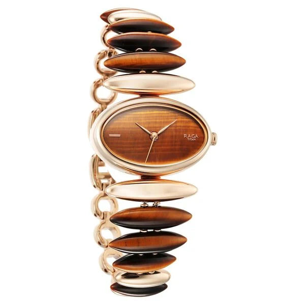 Titan Raga New You Quartz Analog Tiger Eye stone Strap Watch for Women - 95191WM01 - KRISHNA WATCH COMPANY