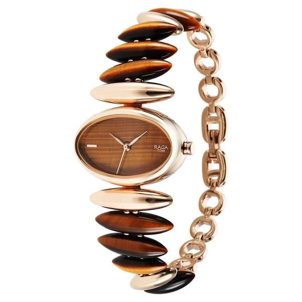 Titan Raga New You Quartz Analog Tiger Eye stone Strap Watch for Women - 95191WM01 - KRISHNA WATCH COMPANY