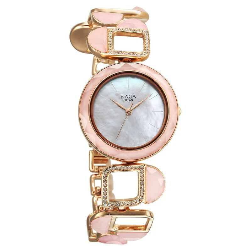 Titan Raga New You Quartz Analog Mother Of Pearl Dial Rose Quartz stone Strap Watch for Women 95196WM01 - KRISHNA WATCH COMPANY