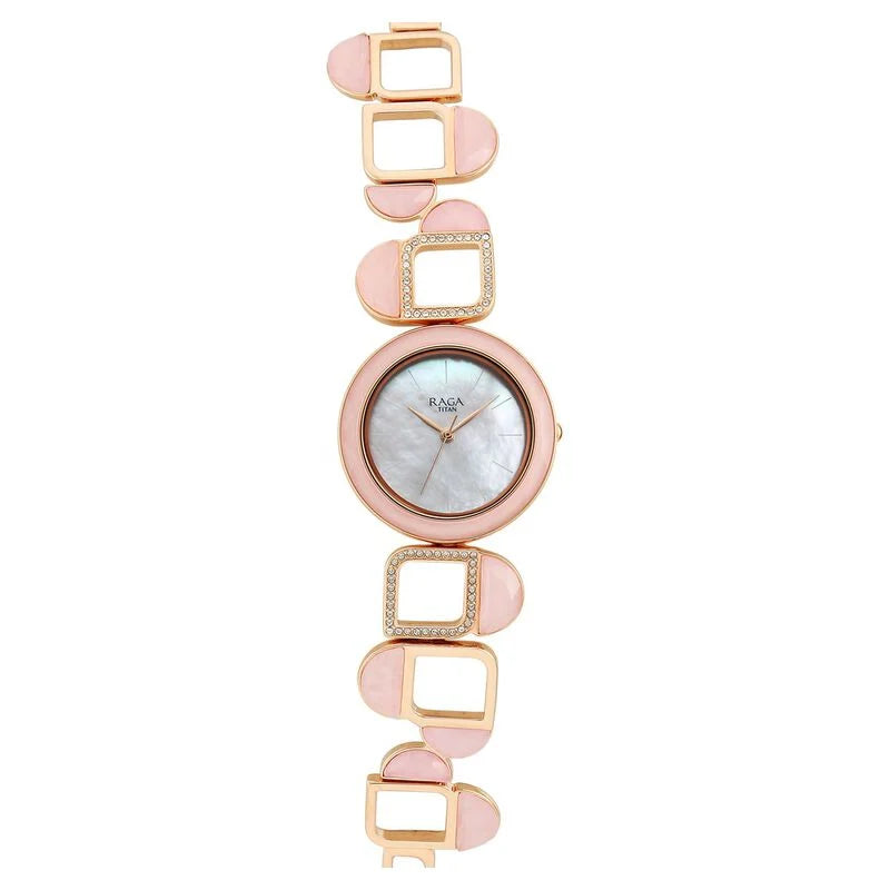 Titan Raga New You Quartz Analog Mother Of Pearl Dial Rose Quartz stone Strap Watch for Women 95196WM01 - KRISHNA WATCH COMPANY