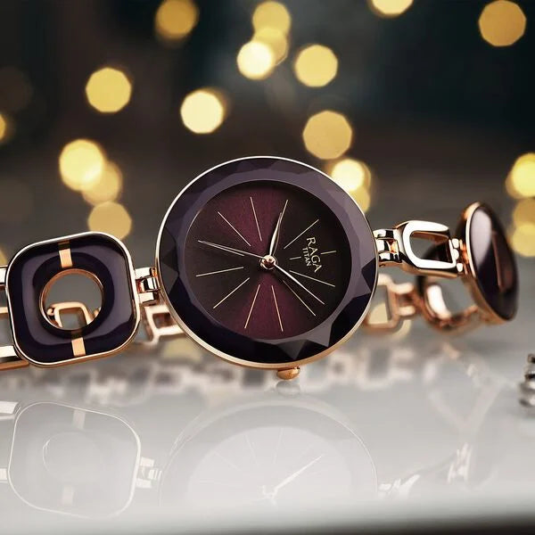 TITAN Raga Delight Purple Dial Metal Strap Watch 95198WM01