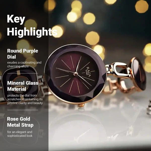 TITAN Raga Delight Purple Dial Metal Strap Watch 95198WM01 - KRISHNA WATCH COMPANY