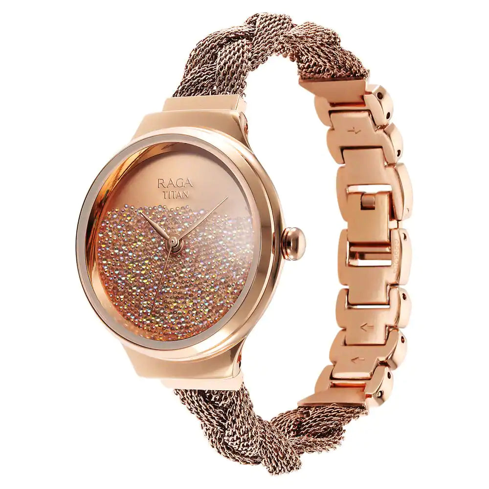 Titan Raga Delight Rose Gold Dial Stainless Steel Strap Watch 95204WM01 - KRISHNA WATCH COMPANY