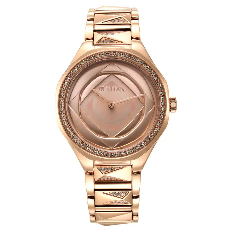 Titan Purple Glitz Rose Gold Dial Stainless Steel Strap Watch 95206WM01 / NS95206WM01 - KRISHNA WATCH COMPANY