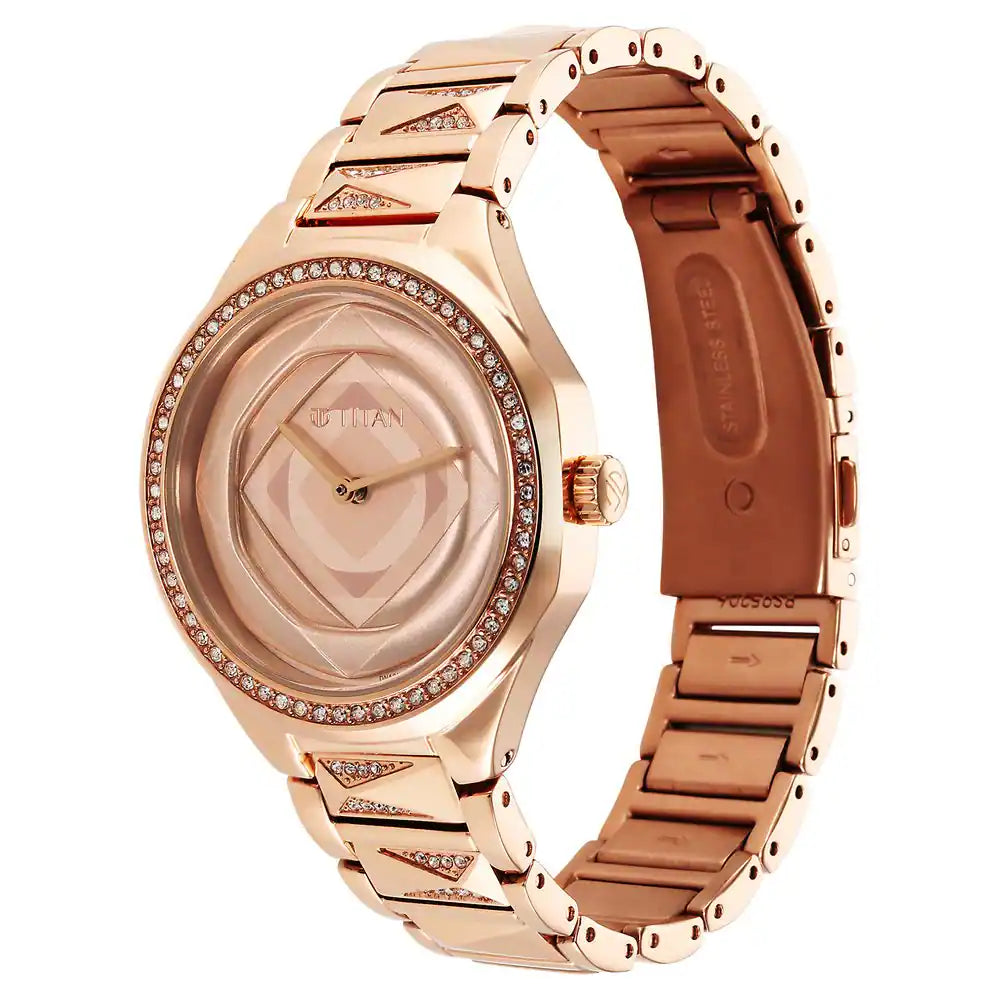 Titan Purple Glitz Rose Gold Dial Stainless Steel Strap Watch 95206WM01 / NS95206WM01 - KRISHNA WATCH COMPANY