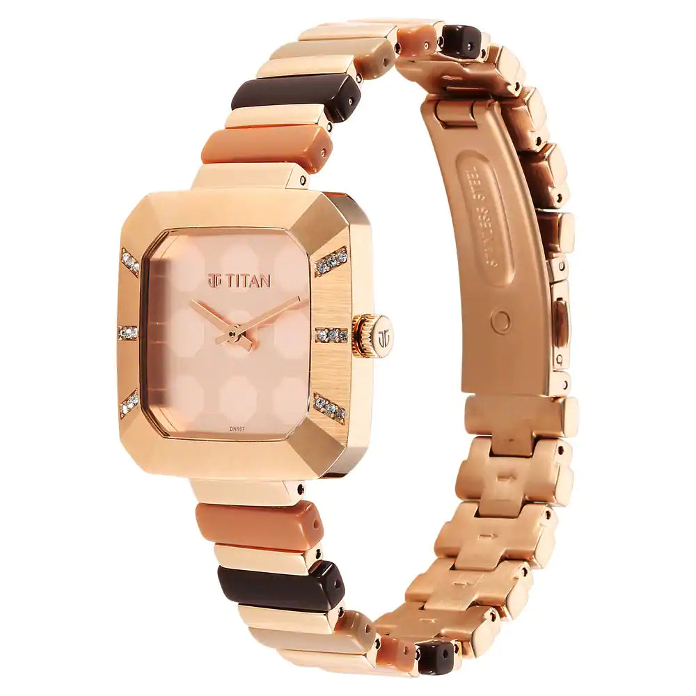 TITAN Glitz Rose Gold Dial Metal & Plastic Strap Watch for Women 95208WD01 - KRISHNA WATCH COMPANY