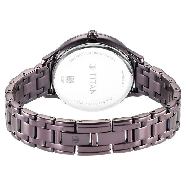 Titan Glitz Purple Dial Stainless Steel Strap Watch for Women 95209QM01 - KRISHNA WATCH COMPANY