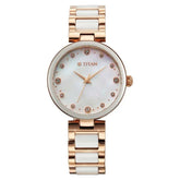 Titan Purple Ceramics Mother Of Pearl Dial Analog Steel and Ceramic Strap watch for Women 95214kd02