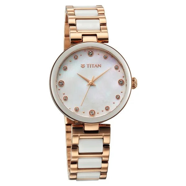 Titan Purple Ceramics Mother Of Pearl Dial Analog Steel and Ceramic Strap watch for Women 95214kd02 - KRISHNA WATCH COMPANY