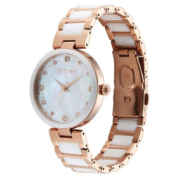 Titan Purple Ceramics Mother Of Pearl Dial Analog Steel and Ceramic Strap watch for Women 95214kd02 - KRISHNA WATCH COMPANY
