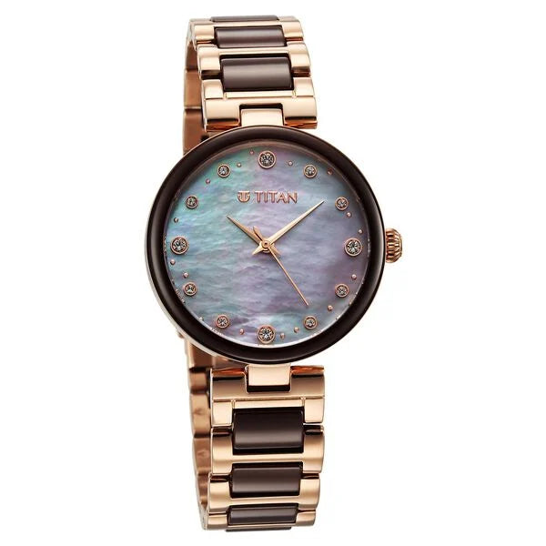 Titan Purple Ceramics Mother of Pearl Dial Analog Steel and Ceramic Strap Watch for Women 95214kd03 - KRISHNA WATCH COMPANY