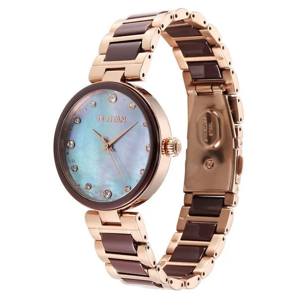 Titan Purple Ceramics Mother of Pearl Dial Analog Steel and Ceramic Strap Watch for Women 95214kd03 - KRISHNA WATCH COMPANY