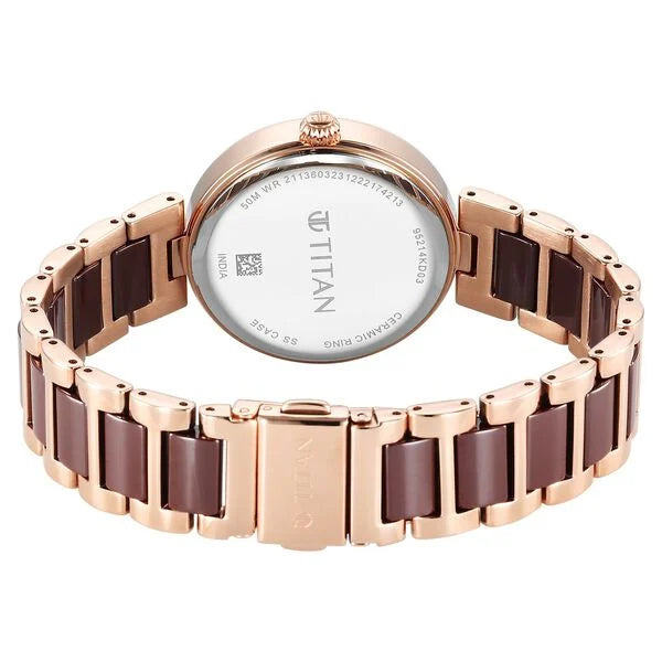 Titan Purple Ceramics Mother of Pearl Dial Analog Steel and Ceramic Strap Watch for Women 95214kd03