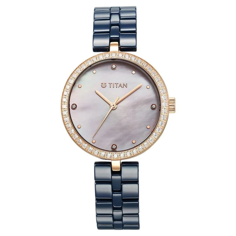 Titan Purple Ceramics Quartz Analog Mother of Pearl Dial Blue Ceramic Strap Watch For Women 95215KC03 - KRISHNA WATCH COMPANY