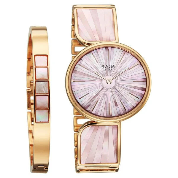 Titan Raga Power Pearls Quartz Analog Metal Strap Watch For Women 95226wm02f