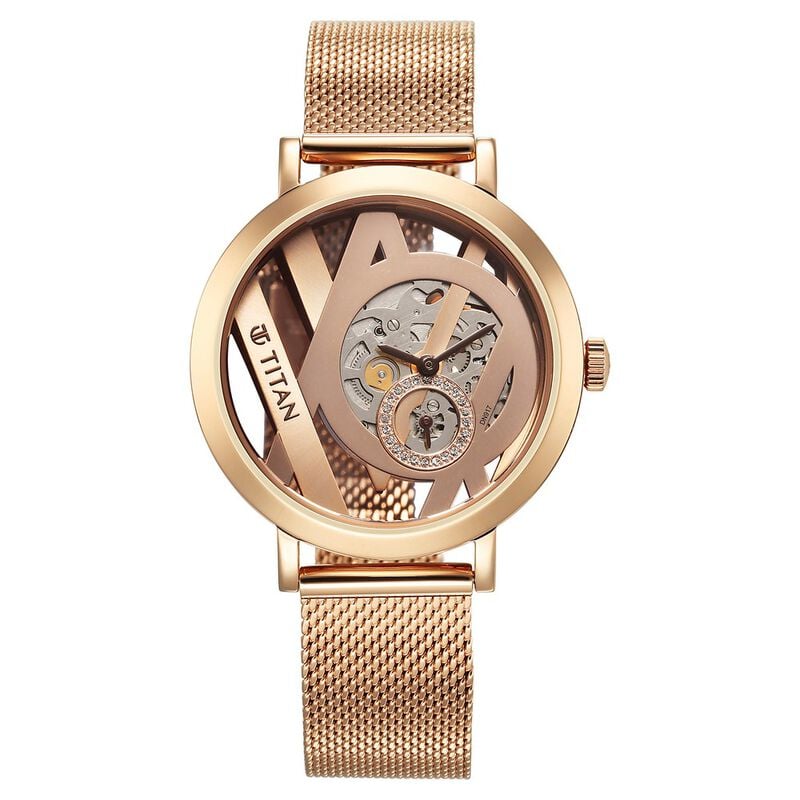 Titan Purple Abstract Quartz Analog Rose Gold Stainless Steel Strap for Women 95228WM01 - KRISHNA WATCH COMPANY