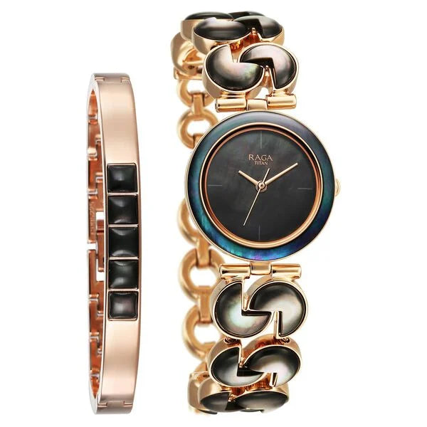 Titan Raga Black Pearl Quartz Analog Mother Of Pearl Dial Metal Strap Watch For Women 95233wm02f - KRISHNA WATCH COMPANY