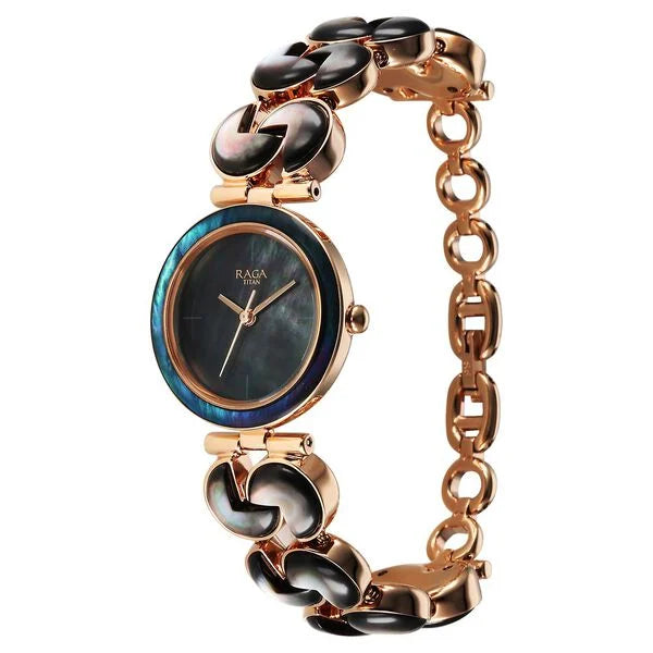Titan Raga Black Pearl Quartz Analog Mother Of Pearl Dial Metal Strap Watch For Women 95233wm02f - KRISHNA WATCH COMPANY