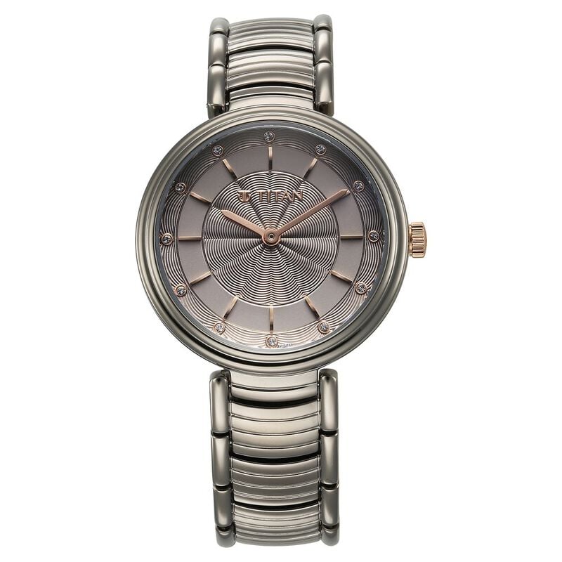 Titan Aura Quartz Analog Titanium Dial With Titanium Stainless Steel Strap Watch for Women 95240KM01 - KRISHNA WATCH COMPANY
