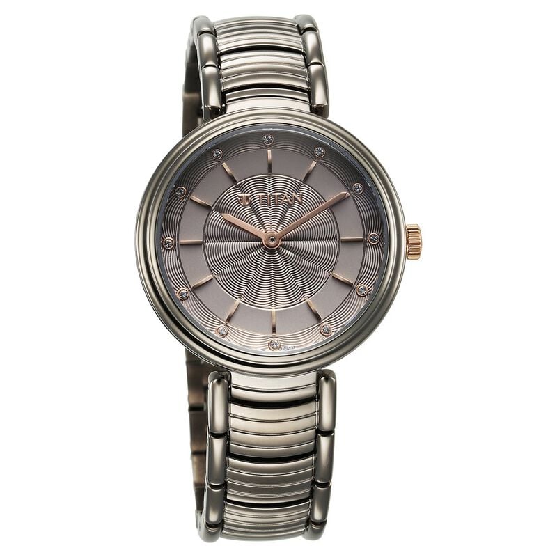 Titan Aura Quartz Analog Titanium Dial With Titanium Stainless Steel Strap Watch for Women 95240KM01 - KRISHNA WATCH COMPANY