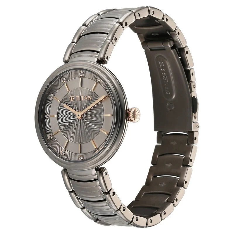 Titan Aura Quartz Analog Titanium Dial With Titanium Stainless Steel Strap Watch for Women 95240KM01 - KRISHNA WATCH COMPANY