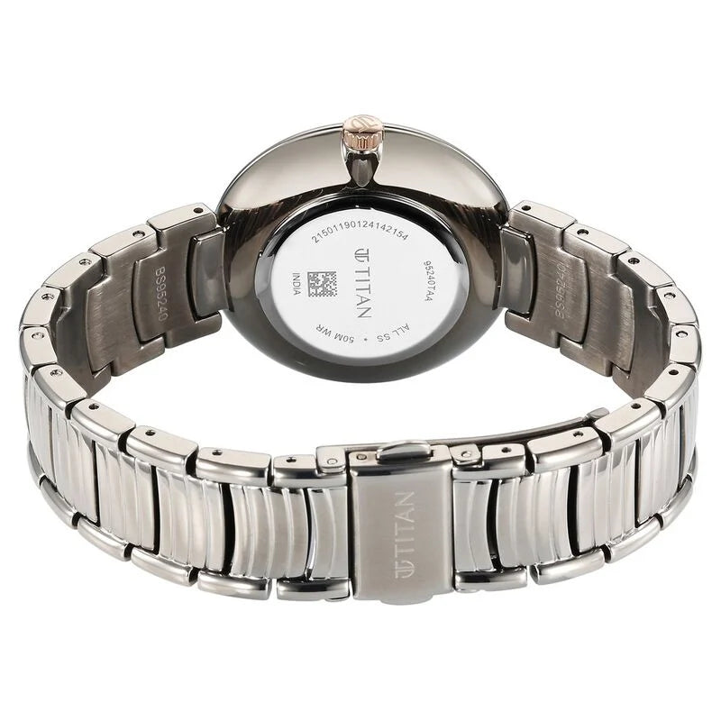 Titan Aura Quartz Analog Titanium Dial With Titanium Stainless Steel Strap Watch for Women 95240KM01 - KRISHNA WATCH COMPANY