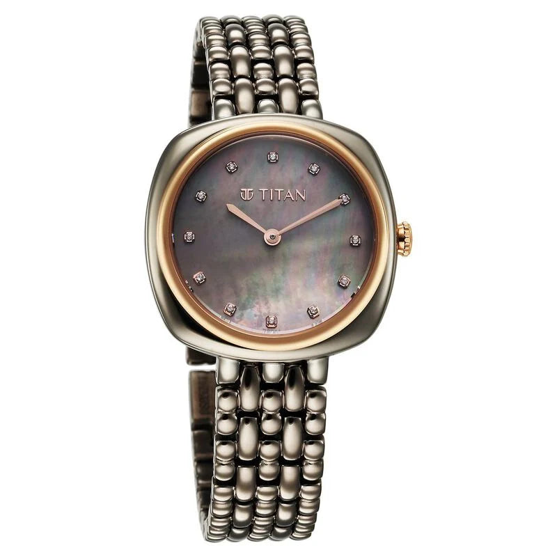 Titan Aura Quartz Analog Titanium Mother of Pearl Dial Watch for Women - 95241KM02 - KRISHNA WATCH COMPANY