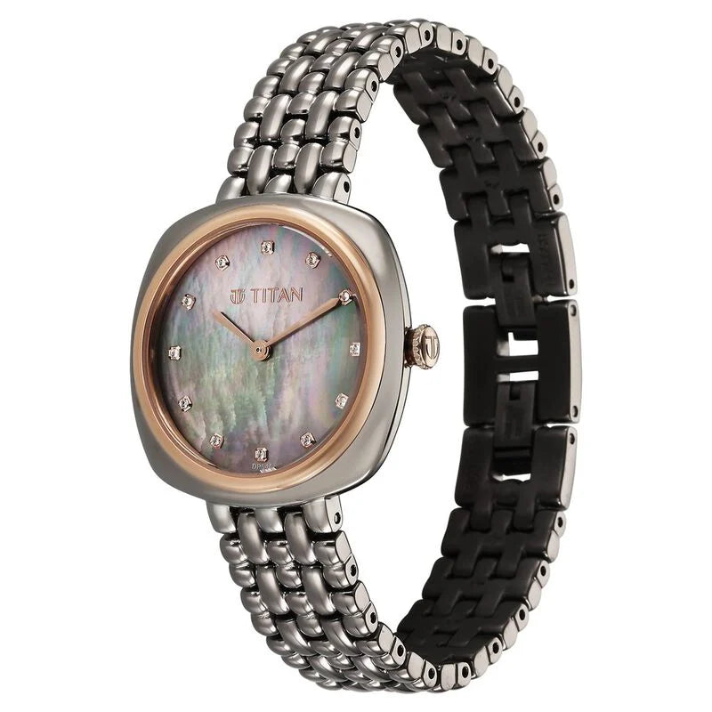 Titan Aura Quartz Analog Titanium Mother of Pearl Dial Watch for Women - 95241KM02 - KRISHNA WATCH COMPANY