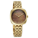 Titan Aura Quartz Analog Brown Mother of Pearl Dial Golden Watch for Women - 95241YM01