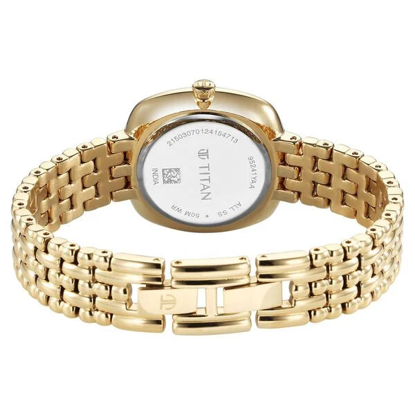 Titan Aura Quartz Analog Brown Mother of Pearl Dial Golden Watch for Women - 95241YM01 - KRISHNA WATCH COMPANY