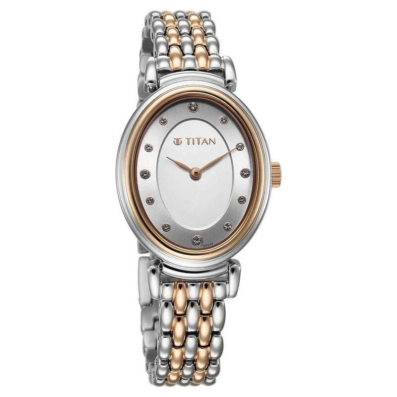 Titan Aura Quartz Analog Silver Dial With Two Toned Watch For Women - 95242KM01 - KRISHNA WATCH COMPANY
