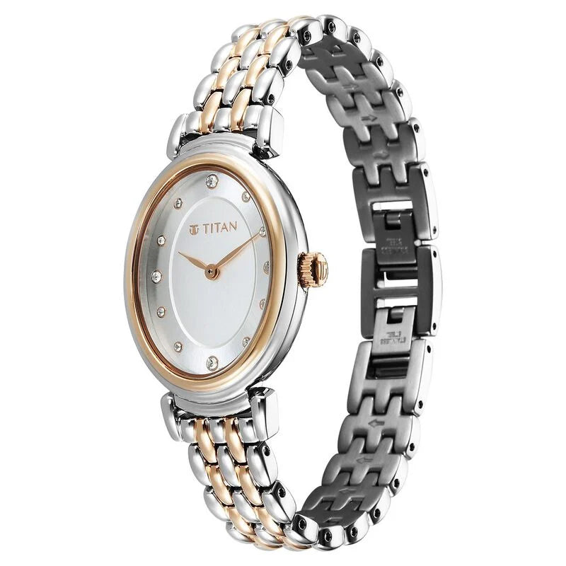 Titan Aura Quartz Analog Silver Dial With Two Toned Watch For Women - 95242KM01 - KRISHNA WATCH COMPANY