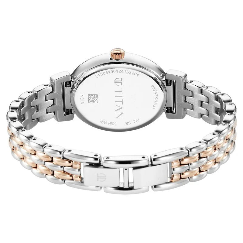 Titan Aura Quartz Analog Silver Dial With Two Toned Watch For Women - 95242KM01 - KRISHNA WATCH COMPANY