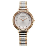 Titan Aura Quartz Analog Silver Dial Stainless Steel Strap Watch for Women 95244KM01