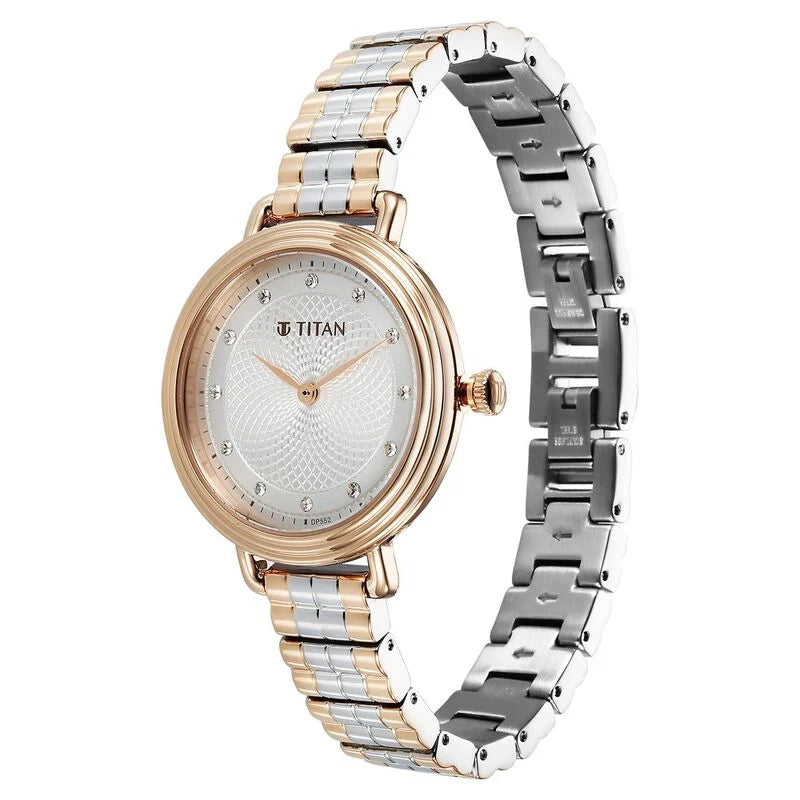 Titan Aura Quartz Analog Silver Dial Stainless Steel Strap Watch for Women 95244KM01 - KRISHNA WATCH COMPANY