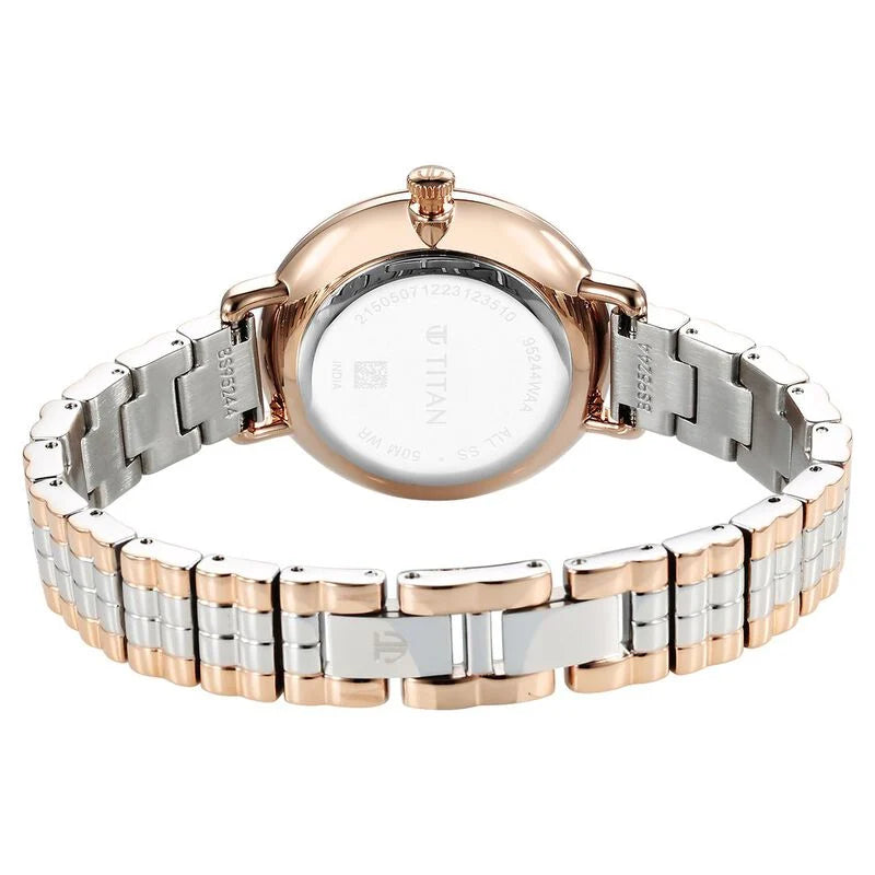 Titan Aura Quartz Analog Silver Dial Stainless Steel Strap Watch for Women 95244KM01 - KRISHNA WATCH COMPANY