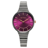 Titan Aura Quartz Analog Purple Dial Stainless Steel Strap Watch for Women 95245KM01