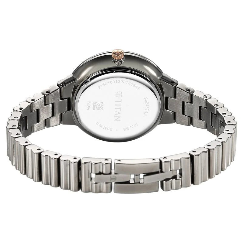 Titan Aura Quartz Analog Purple Dial Stainless Steel Strap Watch for Women 95245KM01 - KRISHNA WATCH COMPANY