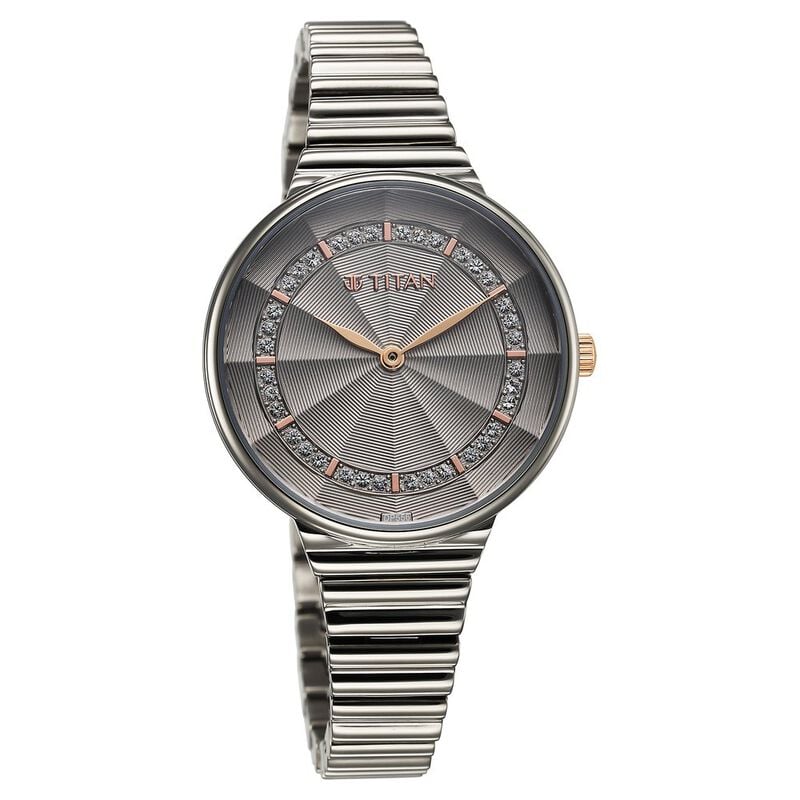 Titan Aura Quartz Analog Grey Dial Stainless Steel Strap Watch for Women 95245KM02 - KRISHNA WATCH COMPANY