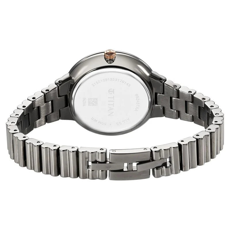 Titan Aura Quartz Analog Grey Dial Stainless Steel Strap Watch for Women 95245KM02 - KRISHNA WATCH COMPANY