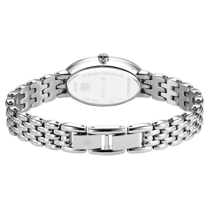 Titan Aura Quartz Analog Mother Of Pearl Dial Stainless Steel Strap Watch for Women 95246SM01 - KRISHNA WATCH COMPANY