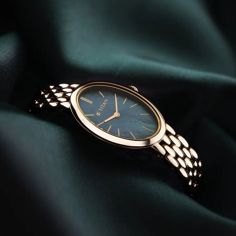 Titan Aura Quartz Analog Mother Of Pearl Dial Stainless Steel Strap Watch for Women 95246WM01 - KRISHNA WATCH COMPANY