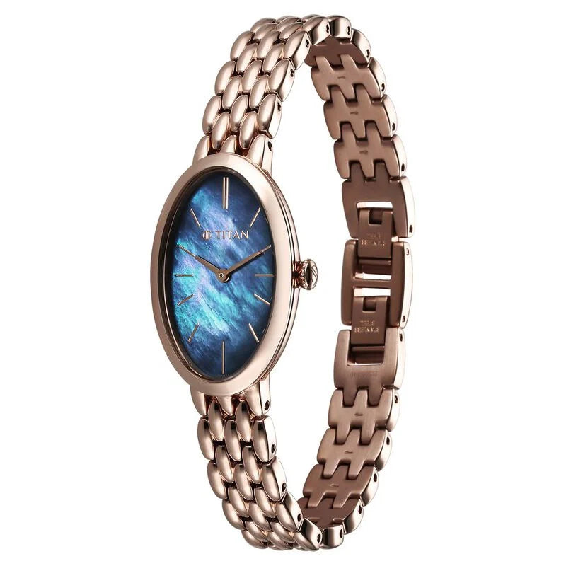 Titan Aura Quartz Analog Mother Of Pearl Dial Stainless Steel Strap Watch for Women 95246WM01 - KRISHNA WATCH COMPANY