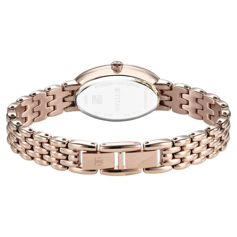 Titan Aura Quartz Analog Mother Of Pearl Dial Stainless Steel Strap Watch for Women 95246WM01 - KRISHNA WATCH COMPANY